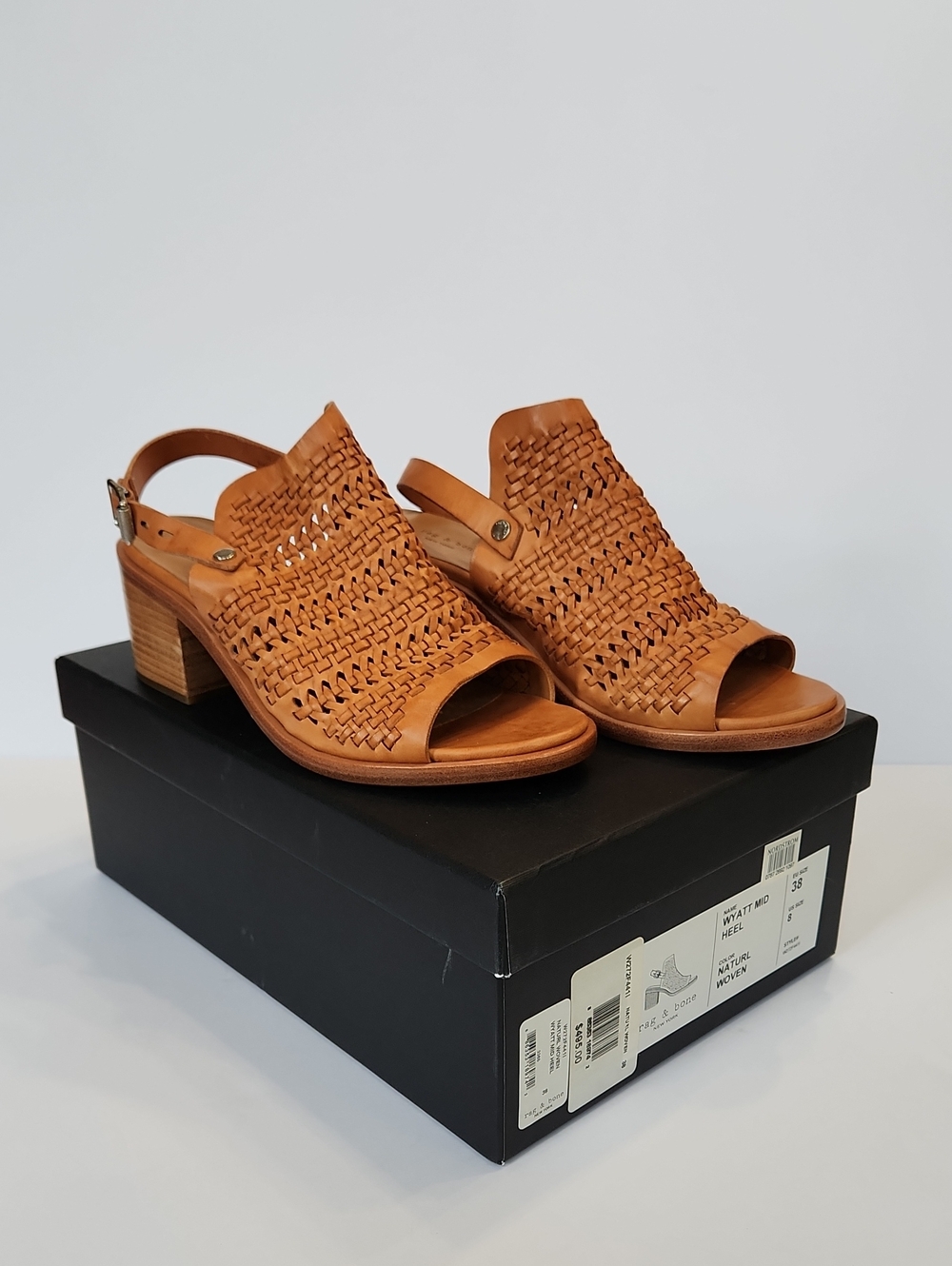 rag & bone Tan Wyatt Mid Heel Natual Woven Leather Slingback Mules